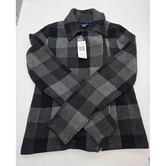 Chaps Womens Plaid Zip-Up Jacket Black/Gray Size Small off set zipper NWT - Picture 5 of 7